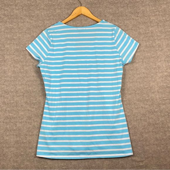 RXB Womens Blue/White Geometric Stripes Short Sleeve Athletic Blouse Size Large - Picture 2 of 9